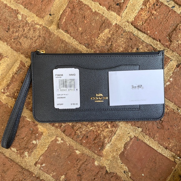 NEW Coach Black Cross Grain Leather Zip Top Wallet - Picture 6 of 6